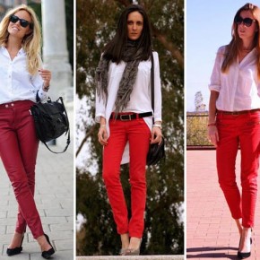 Cómo combinar pantalones rojos con camisa blanca