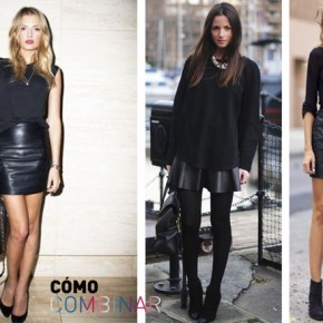 Cómo combinar falda de cuero con look total negro