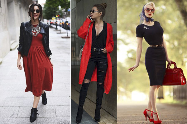 cómo combinar el rojo y negro en la ropa diaria